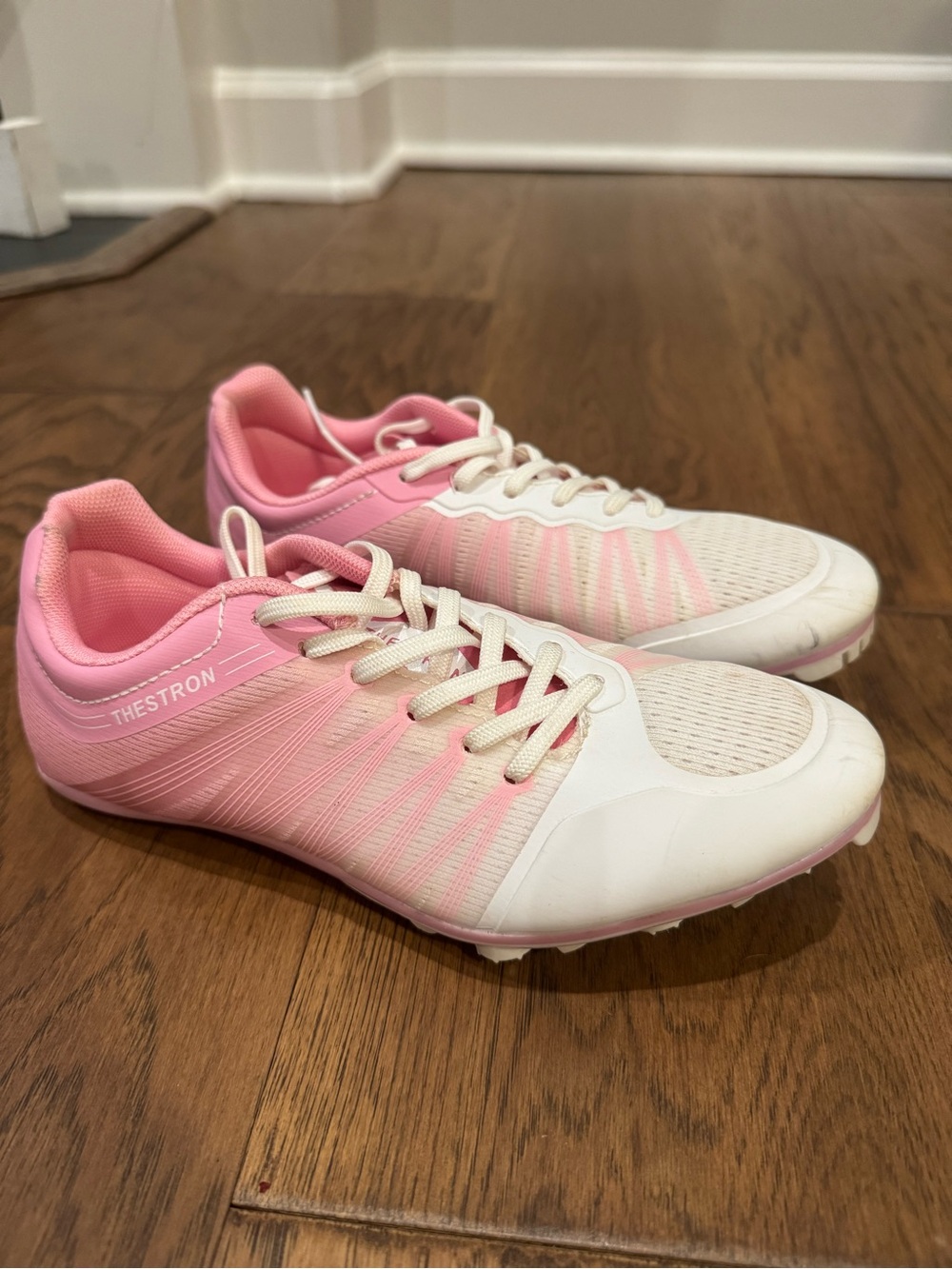 Thestron Women’s Pink & White Track Shoes w/Spikes
